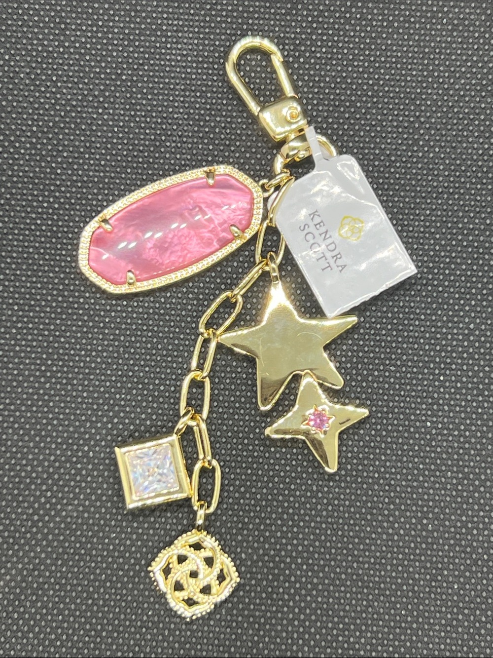 Kendra Scott Elle Pink Stone & Gold Star Bag Charm Key Holder
